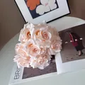 Elegant artificial 9-head cream rose bouquet for wedding ceremony and home decoration - Light Champagne