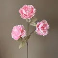 Elegant faux pink silk peony flower stem with three blooms for home wedding decor - Pink
