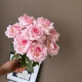Handheld artificial pink roses bouquet with nine heads for wedding and home decoration - Double Pink