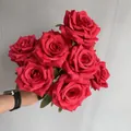 Beautiful 9-head artificial red rose bouquet for wedding decor and home arrangement - Red