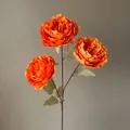Elegant three-headed orange artificial silk peony flower branch for home or wedding decor - Orange