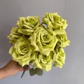 9-head artificial lime green roses bouquet for wedding and home decoration - Green