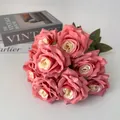 Nine-head artificial dusty pink diamond roses in a European style bouquet - Two-tone (Gold & Silver)