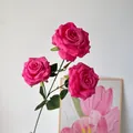 Three-head artificial pink roses with realistic water droplets for wedding decor - Rose Pink