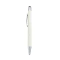 Professional white metal ballpoint pen with integrated stylus tip and silver chrome accents - 1.0mm Black Ink / Beige