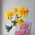 Yellow French Monet style artificial flowers for wedding decor and home arrangement - 4-Head Dahlia (Yellow)