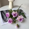 Elegant Monet-style purple artificial rose bouquet for romantic wedding and home decor - 5-Head Rose (Purple)