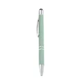 Professional sage green metal retractable ballpoint pen featuring an integrated stylus tip - 1.0mm Black Ink / Light Green