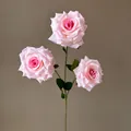 Realistic three-head artificial rose stem with gradient pink petals for wedding decor - 3-Head Maiden Pink Rose