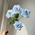 Beautiful light blue artificial rose stem for Monet garden style wedding decorations. - 4-Head Rose (Ice Blue)