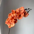 Realistic burnt orange artificial orchid branch for French Monet style wedding decor - 9-Head Autumn Phalaenopsis Orchid