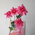 Elegant French Monet style pink artificial dahlia stem for wedding and home decor - 4-Head Rose Red Dahlia