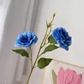 French Monet style blue artificial rose spray for wedding decoration and home decor - 3-Head Blue Eustoma