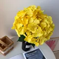 Vibrant yellow artificial hydrangea flower in a dark brown glass vase for wedding decor - 5-Head Yellow Hydrangea