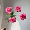 Elegant French Monet style artificial pink rose branch for wedding decoration - 4-Head Rose (Rose Red)