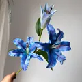 French style blue artificial lily branch with two blooming flowers and one bud for weddings - Large Lily