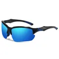 Polarisierte Outdoor-Sport-Sonnenbrille mit blau verspiegelten Gläsern und Halbrahmen-Design - Schwarz Blau Rahmen Blaues Glas