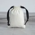 Petit sac à cordon en coton crème pour le rangement des bijoux avec rubans noirs - Sac Blanc Cassé Ruban Noir / 7*9cm
