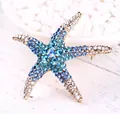 Detailopname van een prachtige zeesterspeld met blauw en zilveren strass-verloop - Blauw