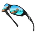 Occhiali da sole sportivi con lenti a specchio blu per ciclismo e pesca all'aperto. - polarizzato / Montatura Nera Lenti Film Blu Ghiaccio
