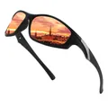 Occhiali da sole sportivi neri con lenti riflettenti tramonto per ciclismo - polarizzato / Montatura Nera Specchio Rosso