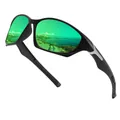 Occhiali da sole sportivi polarizzati con lenti a specchio verdi e montatura nera per ciclismo. - polarizzato / Montatura Nera Specchio Verde