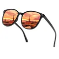 Polarized photochromic cycling sunglasses with black frame and sunset city reflection - Polarized / Black Frame Red Mirror