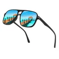 Gafas de sol polarizadas retro negras con lentes de espejo azul reflejo de playa - Polarizado / Espejo Azul Hielo