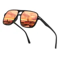 Gafas de sol polarizadas retro con montura negra y lentes de espejo naranja sol - Polarizado / Película Roja