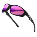 Professional black frame sports sunglasses with purple mirrored UV protection lenses - Polarized / Black Frame Purple Coating