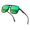 Gafas de sol polarizadas retro con lentes de espejo verdes y montura negra elegante - Polarizado / Película Verde