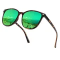 Sporty polarized sunglasses with tortoise shell frame and green mirrored lenses - Polarized / Leopard Frame Green Mirror