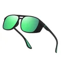 Sporty cycling sunglasses with green mirrored polarized lenses and black frame - Polarized / Green Film