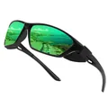 Occhiali da sole sportivi polarizzati con montatura nera e lenti verdi a specchio. - Polarizzato (Rivestimento in Vera Pellicola) / Montatura Nera Specchio Verde