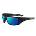 Gafas de sol deportivas polarizadas con lentes de espejo azul y montura negra mate. - Estilo Deportivo Polarizado (3264) / Película Azul