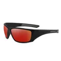 Gafas de sol deportivas polarizadas con montura negra y lentes de espejo rojas. - Estilo Deportivo Polarizado (3264) / Película Roja