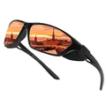 Occhiali da sole polarizzati neri per ciclismo con lenti riflettenti arancioni tramonto - Polarizzato (Rivestimento in Vera Pellicola) / Montatura Nera Specchio Rosso