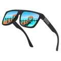Men's matte black square polarized sunglasses with blue mirrored lenses - Polarized / Black Frame Ice Blue Film Lens
