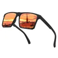 Vista dettagliata degli occhiali da sole sportivi polarizzati con riflesso del tramonto. - polarizzato / Montatura Nera Specchio Rosso