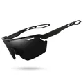 Occhiali da sole sportivi nero opaco per ciclismo con protezione UV e lente shield avvolgente - Stile a Mezza Montatura (1044-2) / Montatura Nera Lente Nera