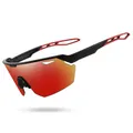 Outdoor sports sunglasses with red mirrored UV protection lenses, ideal for cycling - Half Frame Style (1044-2) / Black Red Frame Red Lens