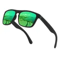 Occhiali da sole polarizzati sportivi con lenti a specchio verdi e montatura nera testurizzata - Lenti Polarizzate / Montatura Nero Opaco Lente Verde