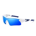 Professional sport cycling sunglasses with blue polarized lenses and white-blue frame design - White Blue Frame Blue Mirror