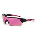 Cycling glasses with pink iridescent lenses and black frame for outdoor sports - Black Red Frame Pink Mirror