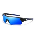 Sports cycling sunglasses featuring blue mirrored lenses and UV protection black frame - Black Blue Frame Blue Lens