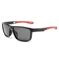 Occhiali da sole sportivi polarizzati neri con dettagli rossi per ciclismo e attività - Montura Quadrata (3235) / C1 Rosso & Grigio