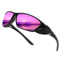 Outdoor polarized sport sunglasses with black frame and vibrant purple mirrored lenses - Polarized (Genuine Film Coating) / Black Frame Purple Lens