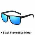 Sporty polarized sunglasses with black textured frame and blue mirrored lenses - Black Frame Blue Mercury