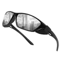 Black outdoor cycling sports polarized sunglasses with urban city reflection on lenses - Polarized (Genuine Film Coating) / Black Frame Silver Mirrored