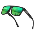 Men's fashion square polarized sunglasses with green mirrored lenses and black matte frame - Polarized / Black Frame Green Mirror